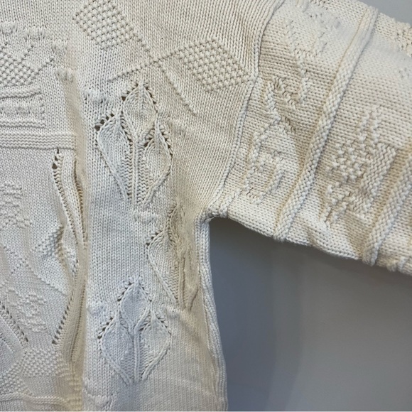 Vintage Sweater 100% Cotton Mockneck Textured Knitwear Made in USA Cream Size S - Picture 5 of 13